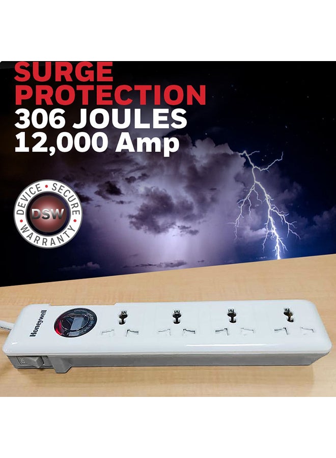 Honeywell - 4 Out Surge Protector With Master Switch, Spike Guard/Extension board/Power Strip With 1.5 Meter Cord, 918 Joules, DSW, Automatic Overload Protection, 3 Yrs Manufacturer Warranty White-Platinum Series - Image 1