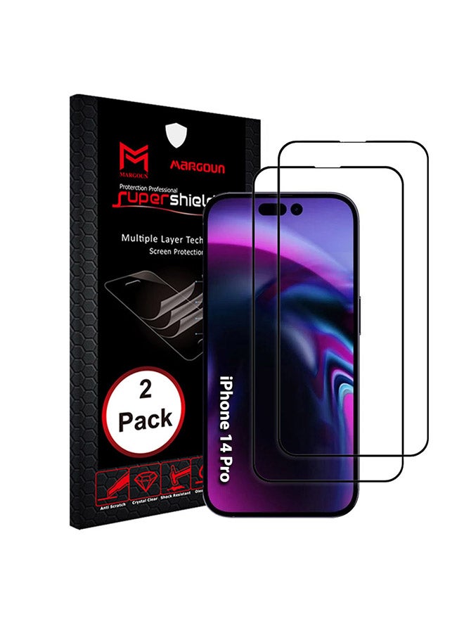 MARGOUN 2 Pack Anti-Scratch Tempered Glass Clear HD Edge to Edge Full Coverage 9H Case Friendly Film Screen Protector For Apple iPhone 14 Pro 6.1 inch Clear/Black - Image 1