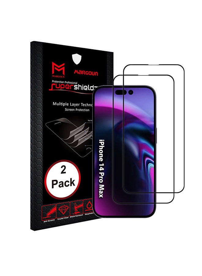 MARGOUN 2 Pack Anti-Scratch Tempered Glass Clear HD Edge to Edge Full Coverage 9H Case Friendly Film Screen Protector For Apple iPhone 14 Pro Max 6.7 inch Clear/Black - Image 1