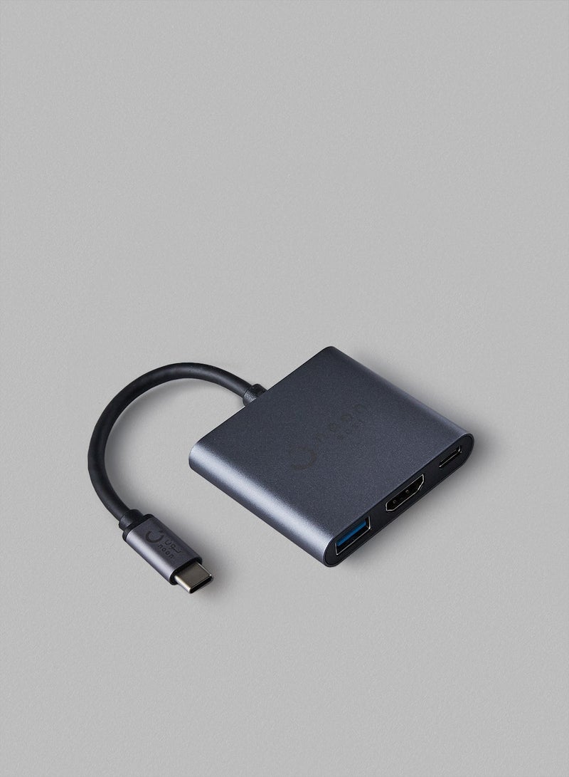 Noon East - USB C Data Hub Adapter 3-In-1 (Type C to HDMI, USB 3.0 and Type C) For MacBook And Windows Laptops - Grey - Image 1