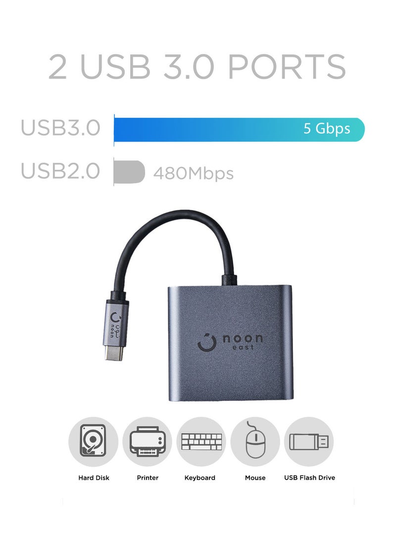 Noon East - USB C Data Hub Adapter 3-In-1 (Type C to HDMI, USB 3.0 and Type C) For MacBook And Windows Laptops - Grey - Image 1