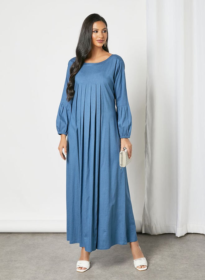 Zyna Fashion - Pleated Trendy Maxi Modest Dress Blue - Image 1