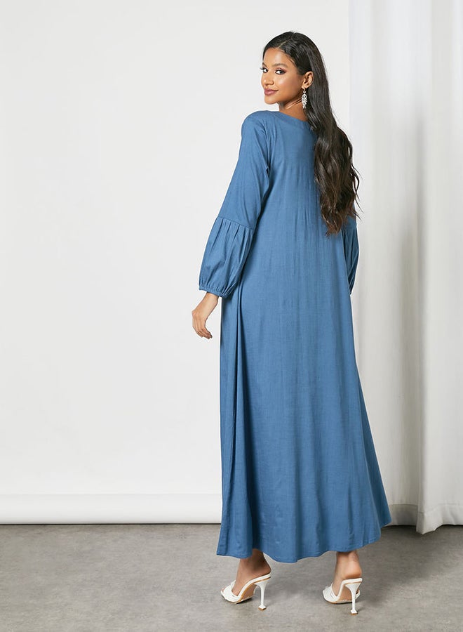 Zyna Fashion - Pleated Trendy Maxi Modest Dress Blue - Image 1