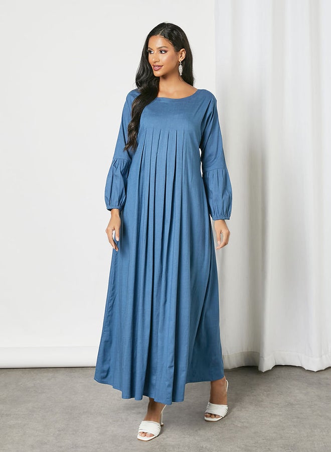 Zyna Fashion - Pleated Trendy Maxi Modest Dress Blue - Image 1