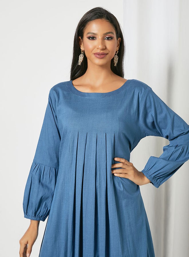 Zyna Fashion - Pleated Trendy Maxi Modest Dress Blue - Image 1