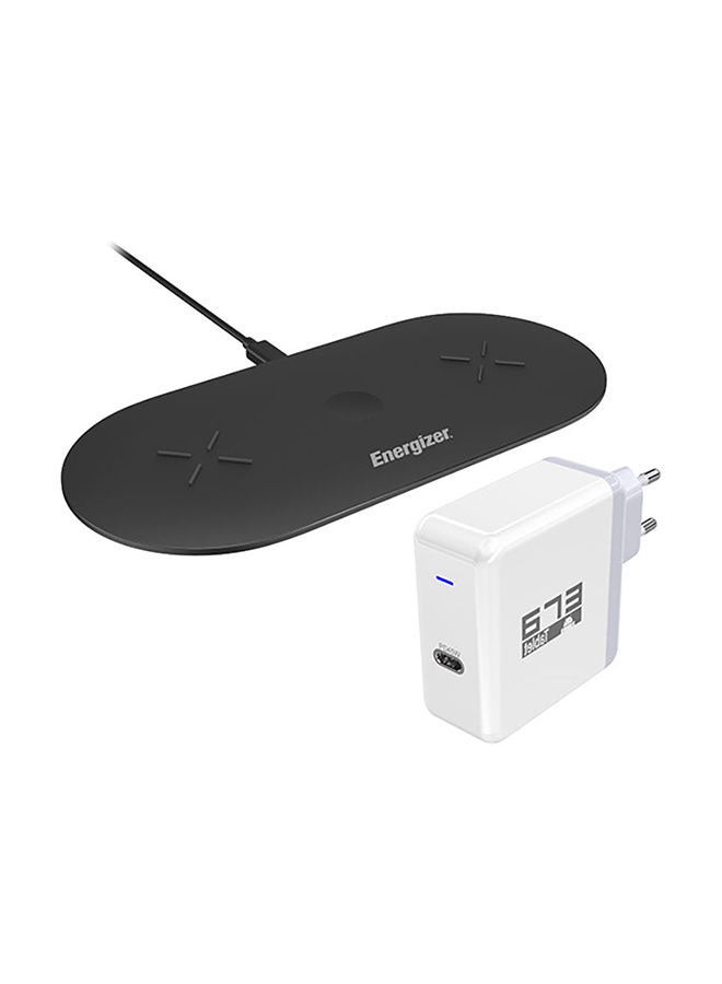 Energizer Energizer Wireless Dual Fast charge pad 30w + 45W PD Charger + USB-C to USB-C Cable Black  - Image 1