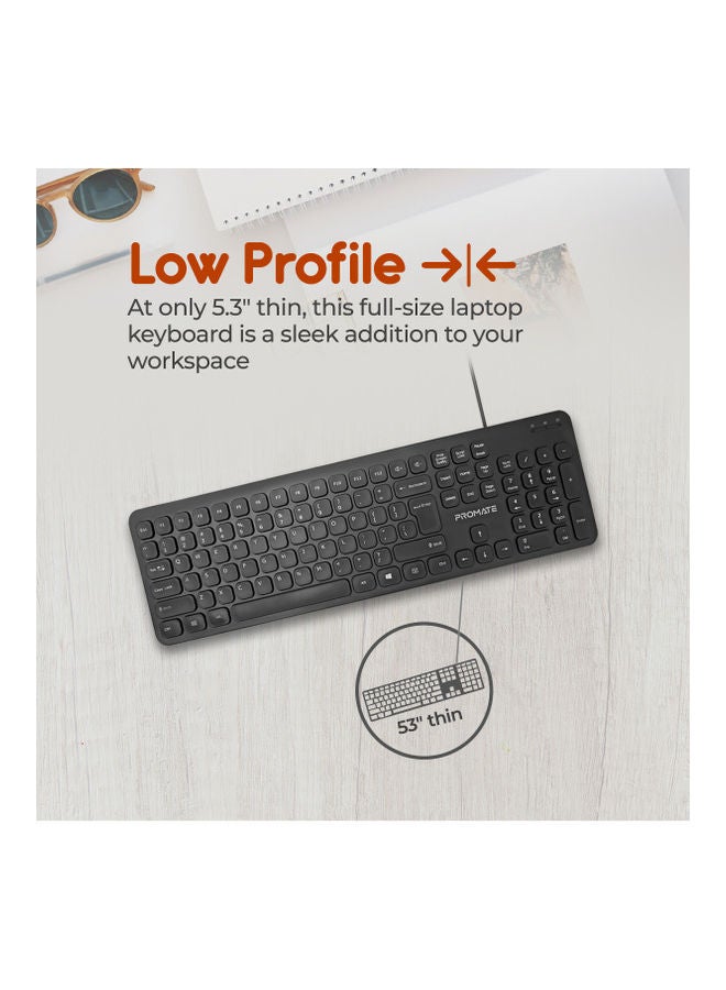 PROMATE - Wired Keyboard with 1200 DPI Mouse, 106-Keys Quiet, Slim Design and Angled Kickstand, COMBO-KM2.E/A Black - Image 1