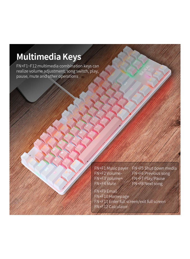 Generic - 87 Keys Wired Mixed Light Keyboard With Mechanical Blue Switch Suspension Button White & Blue - Image 1