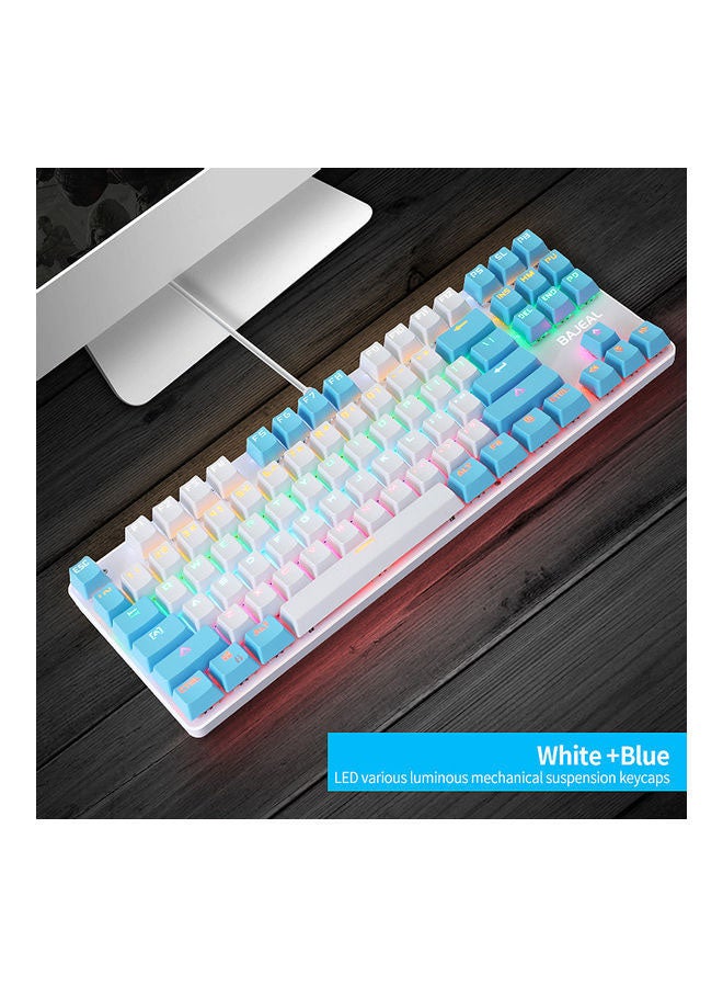 Generic - 87 Keys Wired Mixed Light Keyboard With Mechanical Blue Switch Suspension Button White & Blue - Image 1