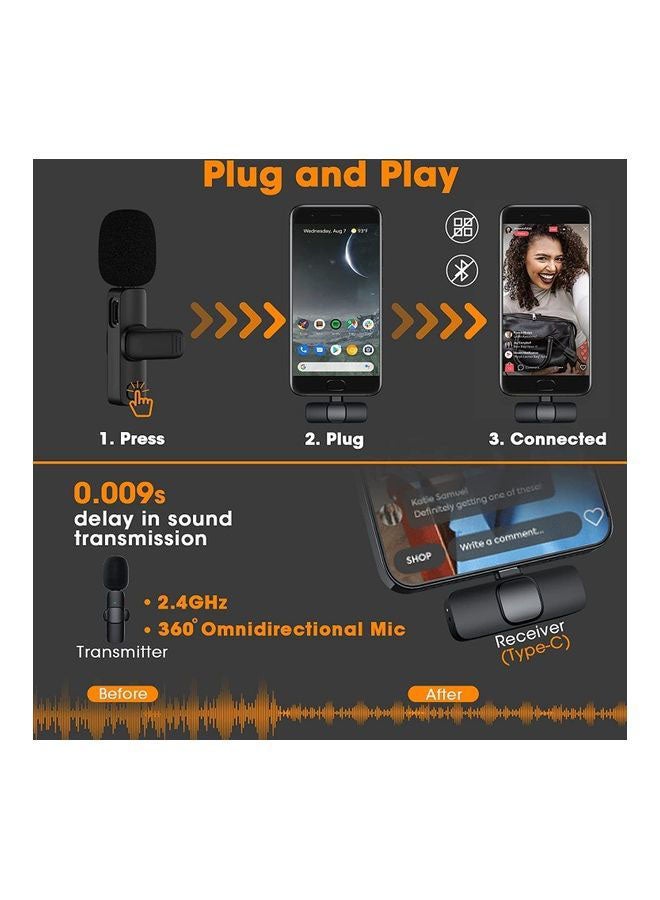 Rock Pow - Wireless Lavalier Microphone for Type C MIC002 Black - Image 1