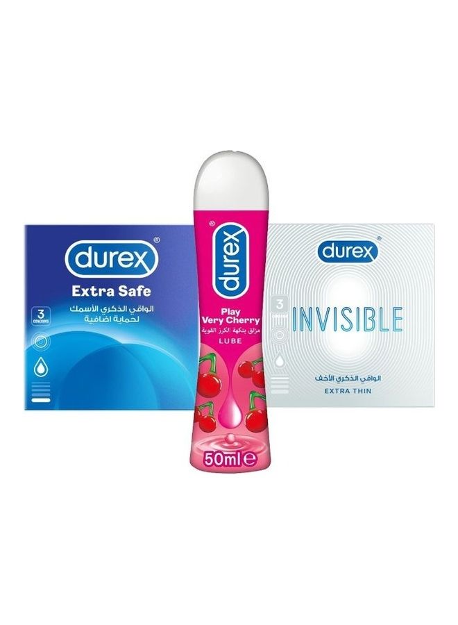 Durex Bundle Of Extra Safe Condom With Invisible Condom And Play Very Cherry Lubricant - Image 2