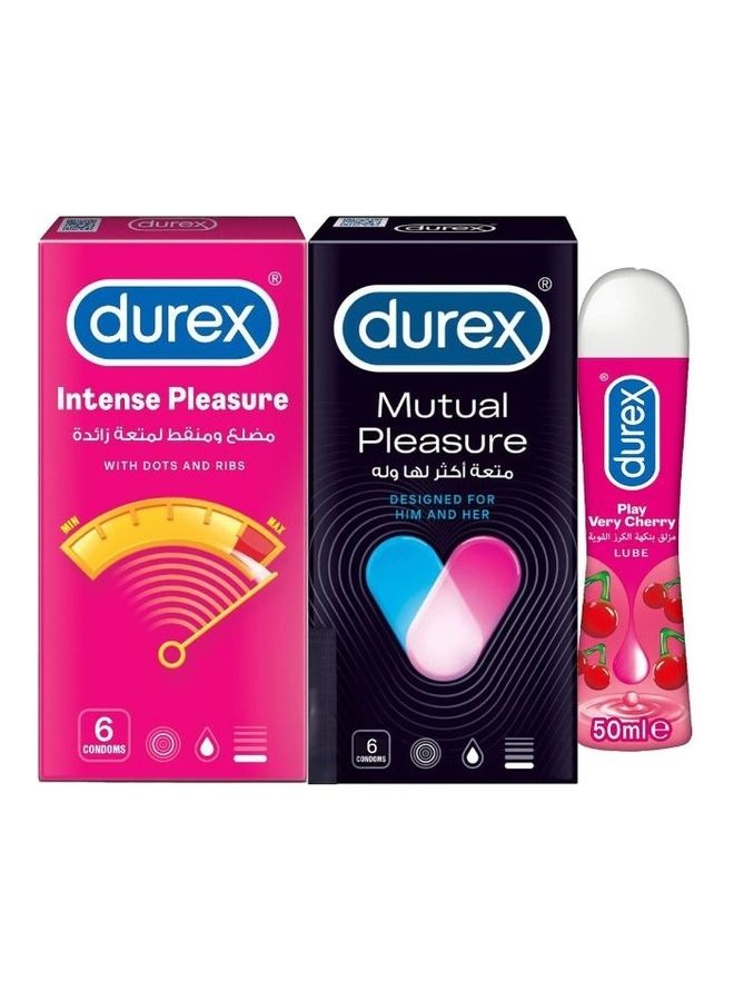 دوريكس مجموعة من ( 6 واقي ذكري ذو نقاط وأضلاع لمتعة زائدة  + 6 واقي ذكري ميوتشوال بليجر +  50 مل مزلق بلاي جل المزلق بنكهة الكرز القوية ) - Image 2