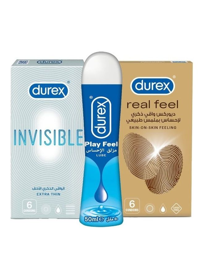دوريكس مجموعة من (6 واقي ذكري للرجال ريل فيل للإحساس بملمس طبيعي + 6 واقي ذكري للرجال مزلق انفيزيبل رقيق للغاية  + 50 مل بلاي مزلق الإحساس ) - Image 2