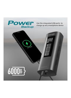 PROMATE 6000 mAh Portable Air Compressor, 4-In-1 Compact Electric Air Pump With Power Bank, 150Psi, Led Light, Sos Function, Safety Hammer And Built-In Tpms For Car Tires, Usb-Powered Smartphones, Aerify Black  - Image 4