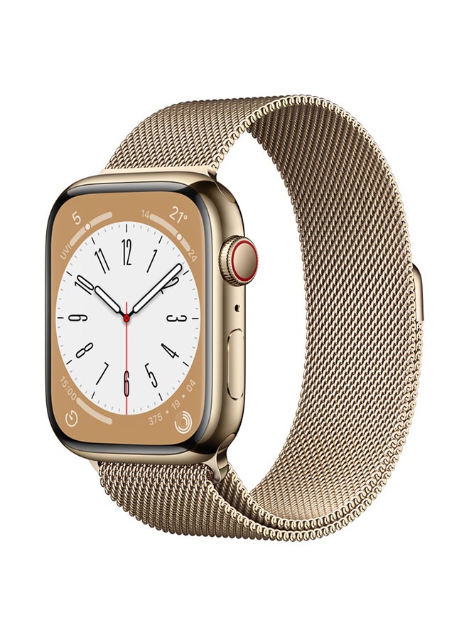 Apple - Watch Series 8 GPS + Cellular 41mm Stainless Steel Case With Milanese Loop Gold Milanese Loop - Image 1