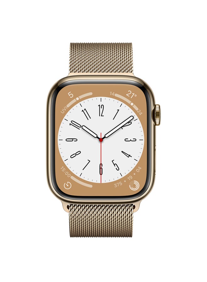 Apple - Watch Series 8 GPS + Cellular 41mm Stainless Steel Case With Milanese Loop Gold Milanese Loop - Image 1
