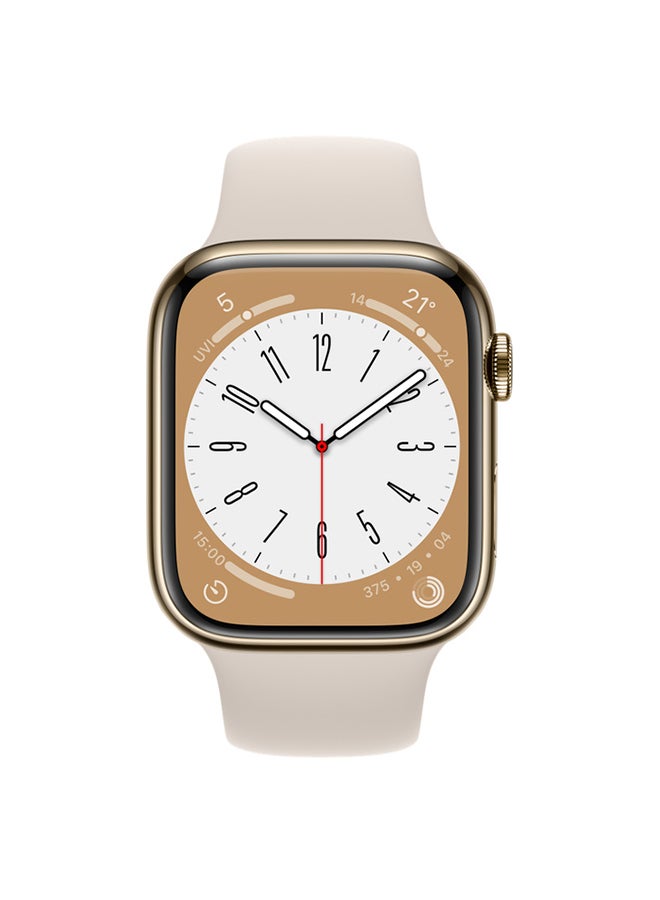 Apple Watch Series 8 GPS + Cellular 41mm Gold Stainless Steel Case With Starlight Sport Band - Image 2