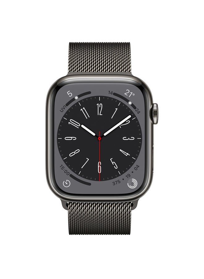 Apple - Watch Series 8 GPS + Cellular 45mm Stainless Steel Case With Milanese Loop Graphite Milanese Loop - Image 1