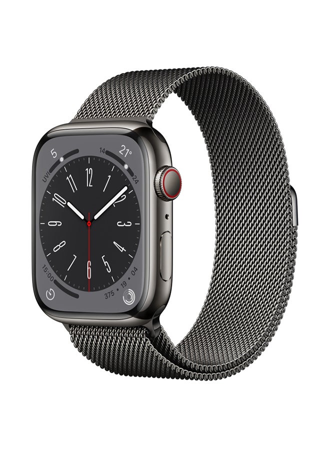 Apple - Watch Series 8 GPS + Cellular 45mm Stainless Steel Case With Milanese Loop Graphite Milanese Loop - Image 1