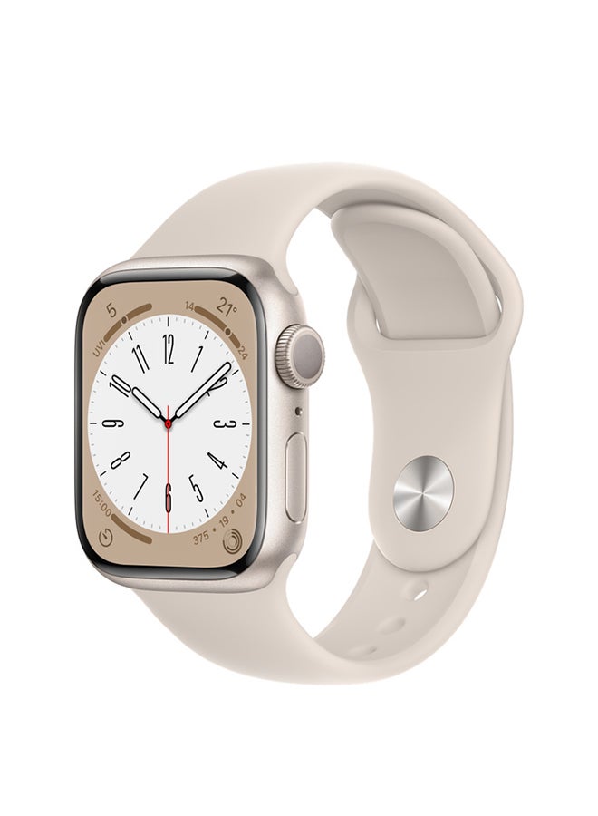 Apple - Watch Series 8 GPS 45mm Starlight Aluminium Case Starlight Sport Band - Image 1