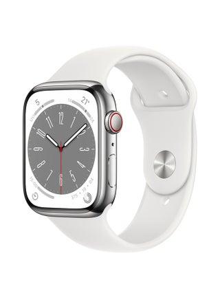 Watch Series 8 GPS + Cellular 41mm Silver Stainless Steel Case With White Sport Band - v1662647995/N53349214A_1
