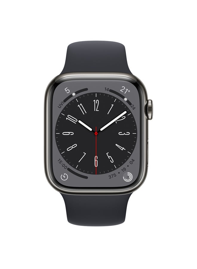 Apple - Watch Series 8 GPS + Cellular 45mm Stainless Steel Case With Midnight Sport Band - Image 1