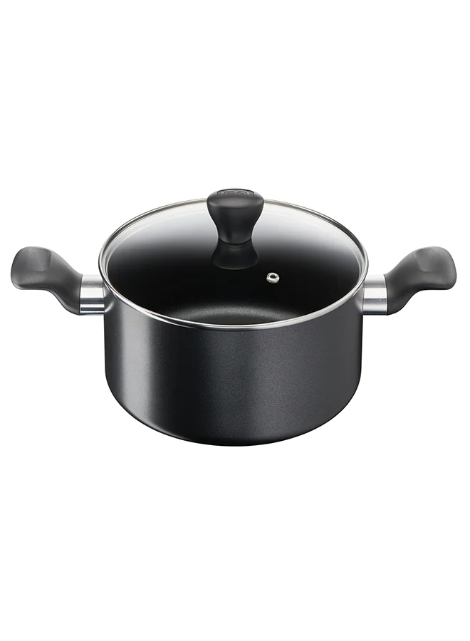 Tefal TEFAL Cookware Set of 9 PCs |Super Cook| frypan 24 cm/wokpan 28 cm/stewpots 22/24 cm/spoon/slotted spoon/slotted spatula | Aluminium Non-Stick with Thermo Signal | Black | 2 Years Warranty | B459S984 Black 24,28,22,24cm