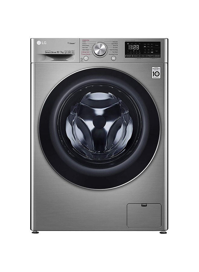 LG - 10/7 KG Front Load Washer Dryer, 1400 Rpm with AI DD, Steam Hygiene Technology, ThinQ (WiFi) F4V5RGP2T Silver - Image 1