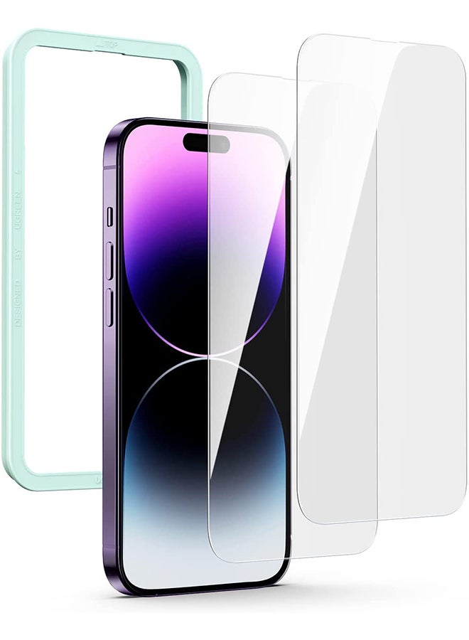 Ugreen - 2 Pack iPhone 14 Pro Screen Protector 6.1 Inch with Alignment Frame Easy Installation Bubble Free HD Clear Scratch Resistant Anti-Fingerprint Tempered Glass Film Full Screen Coverage Clear - Image 1