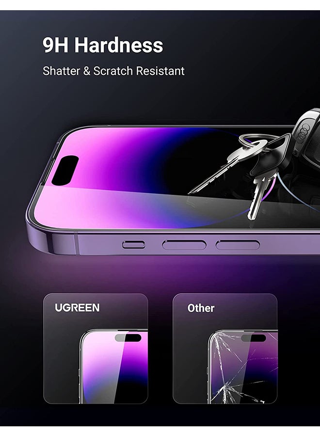 Ugreen - 2 Pack iPhone 14 Pro Screen Protector 6.1 Inch with Alignment Frame Easy Installation Bubble Free HD Clear Scratch Resistant Anti-Fingerprint Tempered Glass Film Full Screen Coverage Clear - Image 1