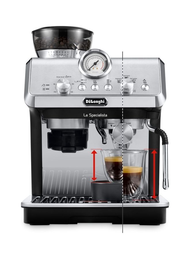 ديلونجي ماكينة صنع قهوة الاسبريسو لا لاسبيشاليستا آرتي بمضخة مع مطحنة حبوب وتحكم في درجات الحرارة وعصا لاتيه آرت احترافية وصنبور ماء ساخن لتحضير قهوة الأمريكانو والشاي 1.7 L 1600 W EC9155MB فضي/ أسود - Image 2