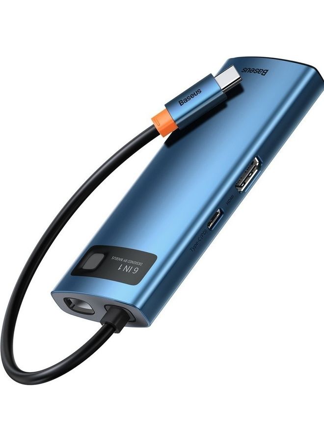 Baseus - Metal Gleam Series 6-in-1 Multifunctional Type-C HUB Docking Station 4K Blue - Image 1