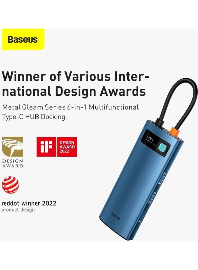 Baseus - Metal Gleam Series 6-in-1 Multifunctional Type-C HUB Docking Station 4K Blue - Image 1