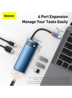 Baseus Metal Gleam Series 6-in-1 Multifunctional Type-C HUB Docking Station 4K Blue  - Image 4