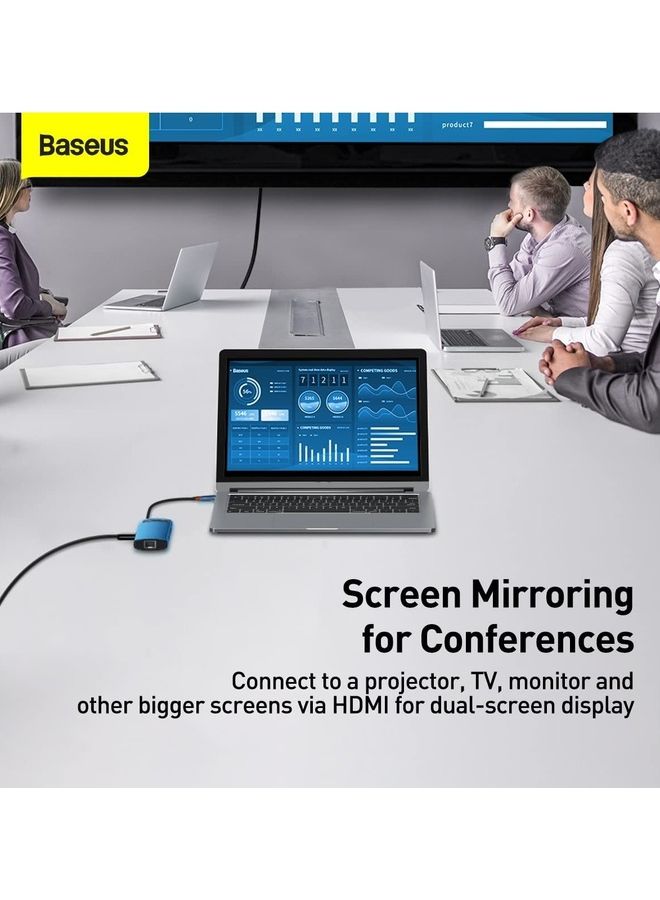 Baseus - Metal Gleam Series 6-in-1 Multifunctional Type-C HUB Docking Station 4K Blue - Image 1