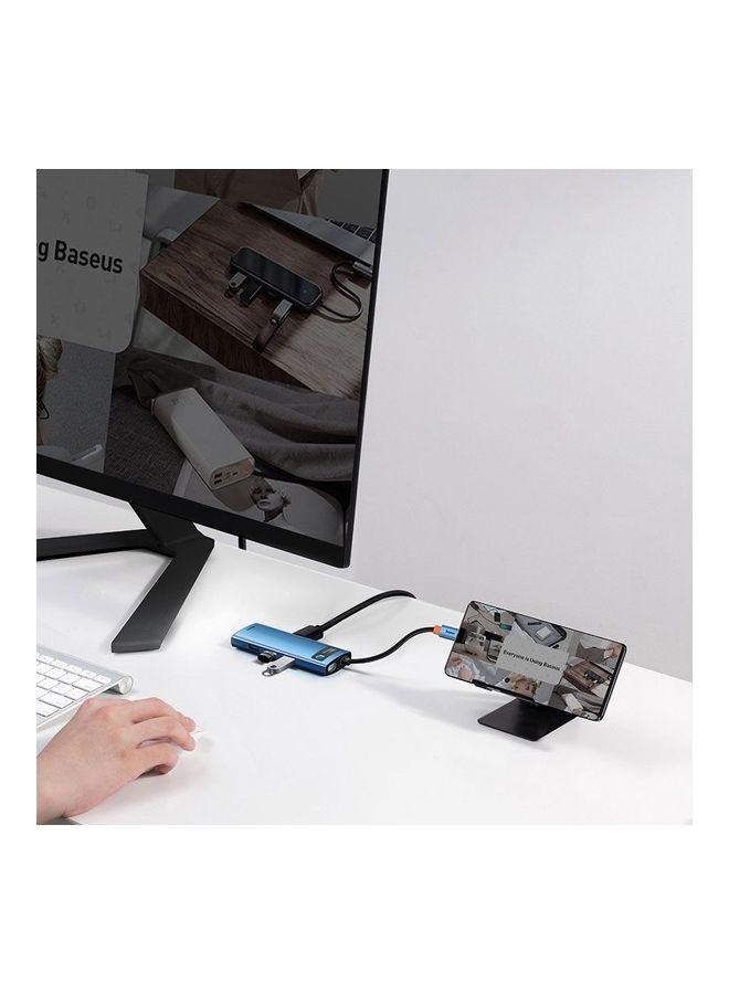 Baseus - Metal Gleam Series 6-in-1 Multifunctional Type-C HUB Docking Station 4K Blue - Image 1