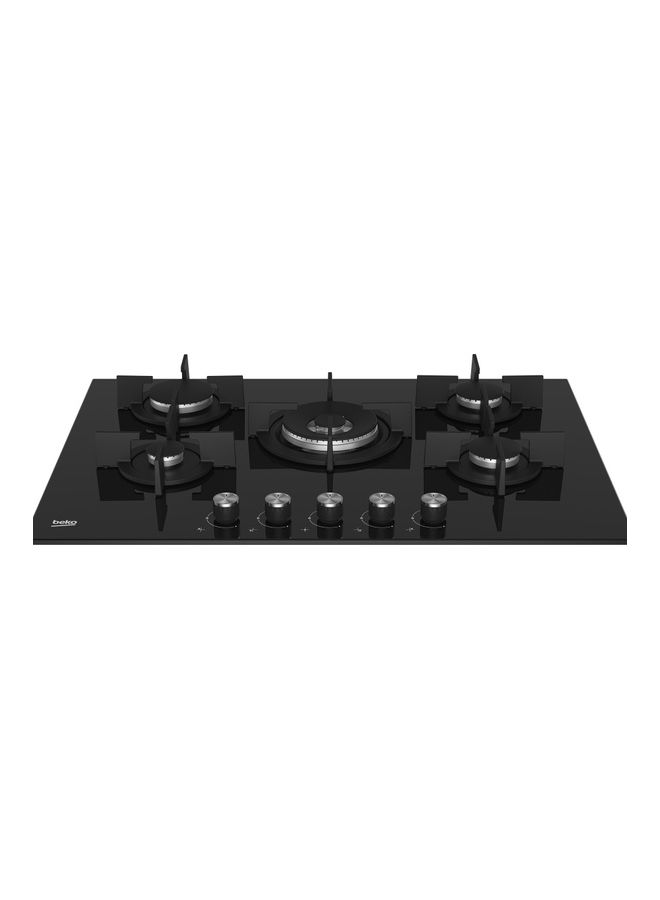 Beko - Built-in Gas Hob 75cm - Crystal 4 Burners + 1 Wok - HILW 75222 S Black - Image 1