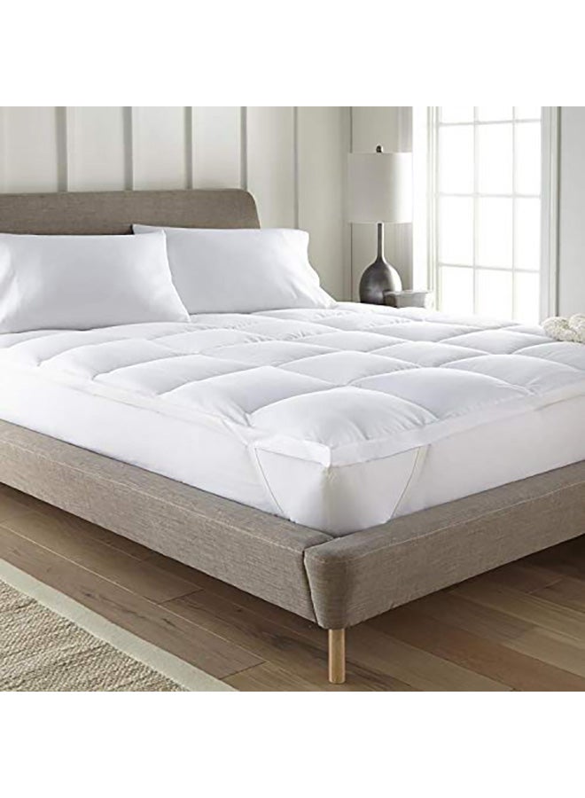 PENHALIGON'S Two Layers Microfiber Mattress Topper 10 cm With Silicone Filling and Rubber Corners Edges Microfiber White 200x140cm - Image 1