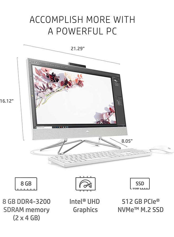 HP - 24-dp1250 AIO Desktop With 23.8-Inch Display, Core i3-1115G4 Processer/8GB RAM/512GB SSD/Intel UHD Graphics English/Arabic English/Arabic Snow White - Image 1