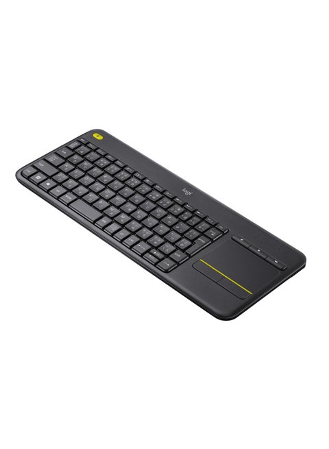 K400 Plus Wireless Livingroom Keyboard with Touchpad for Home Theatre PC Connected to TV, Customizable Multi-Media Keys, Windows, Android, Laptop/Tablet, Arabic Keyboard Black