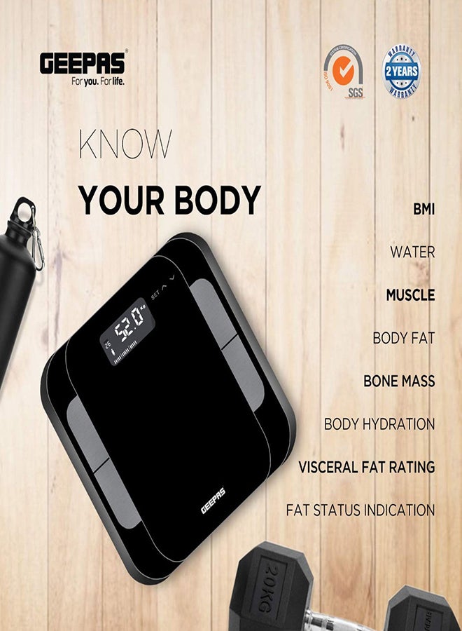 GEEPAS - Body Fat Bathroom Scale Smart High Accuracy Digital Weighing Scales For Body Weight Muscle Mass, Body Hydration, Water And Bone Mass - Image 1