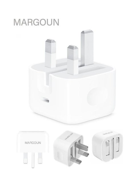 USB-C Power Travel Adapter 20W For Fast Charge Wall Charger with Foldable Pins White