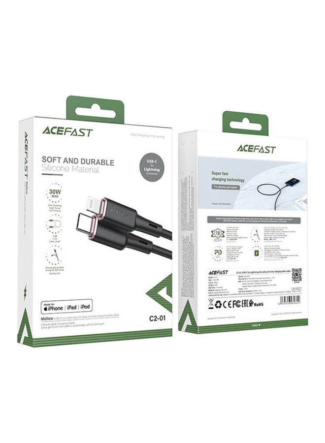 ACEFAST Usb-C To Lightning Zinc Alloy Silicone Charging Data Cable Black  - Image 3