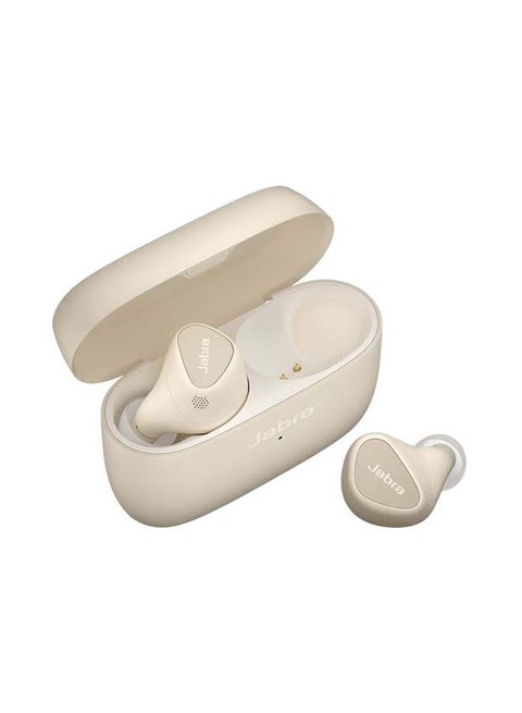 Elite 5 True Wireless In Ear Bluetooth Earbuds with Hybrid Active Noise Cancellation (ANC), 6 built-in Microphones for Clear Calls, Small Ergonomic Fit and 6 mm Speakers Gold Beige