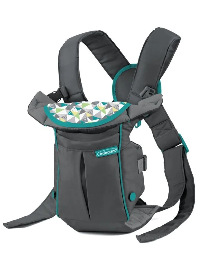 إنفانتينو Swift Classic Carrier with Pocket - 2 Ways to Carry Grey Carrier with Wonder Bib And Essentials Storage Front Pocket, Adjustable Back Strap, Inward And Outward Facing, Easy to Clean Material