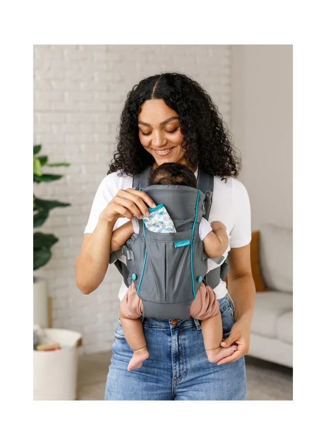 إنفانتينو Swift Classic Carrier with Pocket - 2 Ways to Carry Grey Carrier with Wonder Bib And Essentials Storage Front Pocket, Adjustable Back Strap, Inward And Outward Facing, Easy to Clean Material