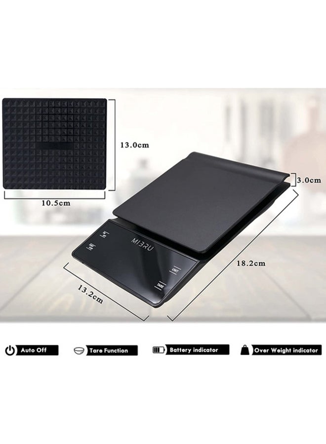 MIBRU - Coffee Scale With Timer Kitchen Scale Pour Over V60 Drip Coffee Digital Scale Waterproof Mat 0.1G-3000G Black 13.2x18.29x3.5cm - Image 1