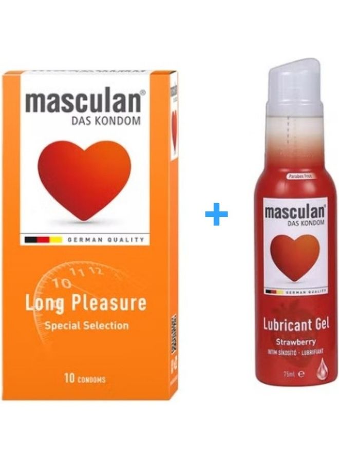 ماسكولان قطعتان من الواقي الذكري الطويل الممتع مع جل مزلق بالفراولة