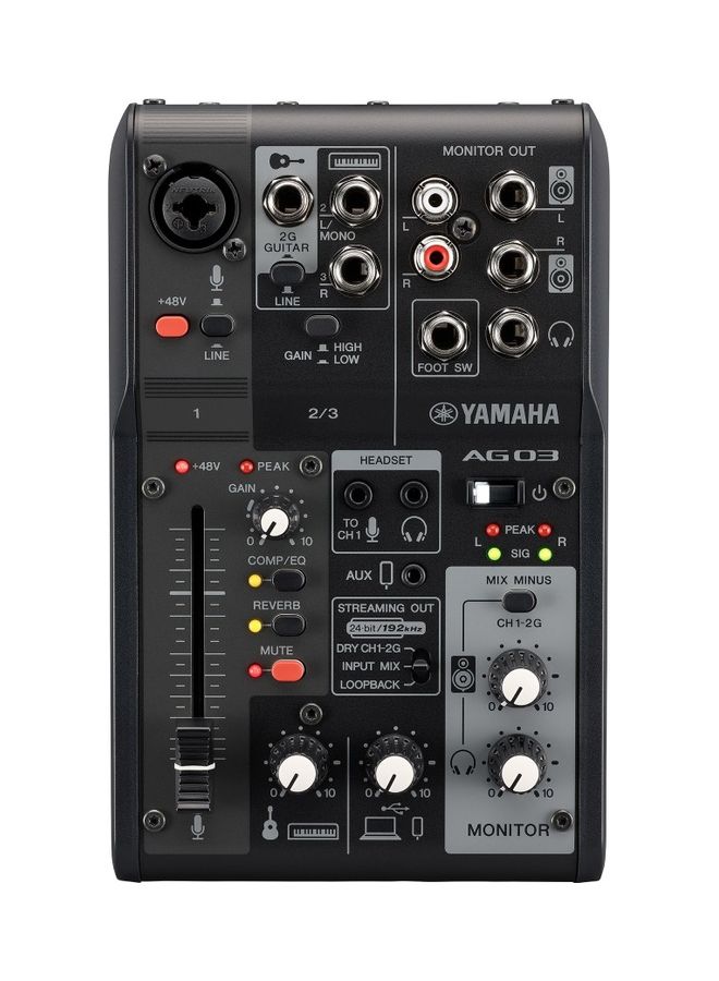 YAMAHA 3-Channel Live Streaming Loopback Audio USB Mixer AG03MK2 Black - Image 1