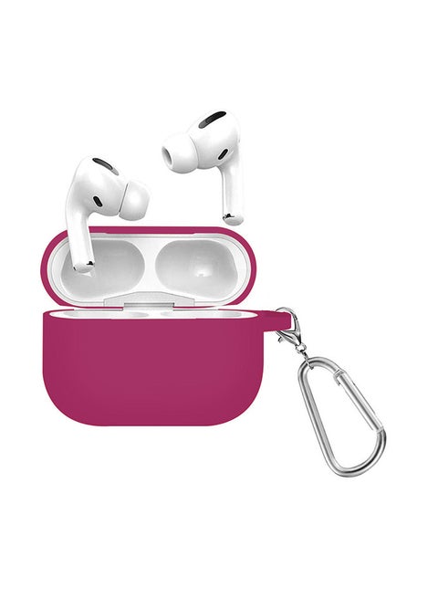 Protective Silicone Case Cover with Carabiner Hook for Apple AirPods Pro Rose Red